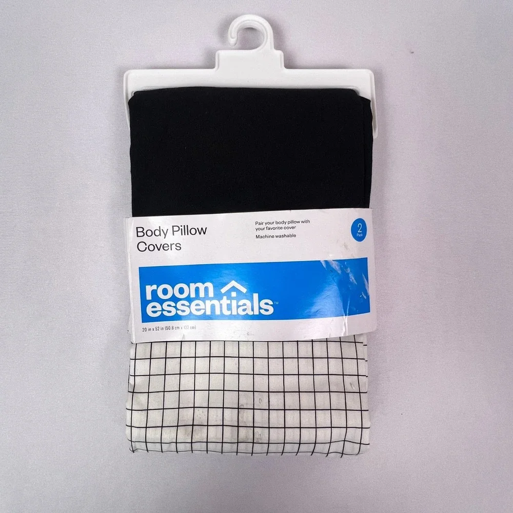 Room Essentials Body Pillow Covers 20x52 Black Grid Set of 2 Target